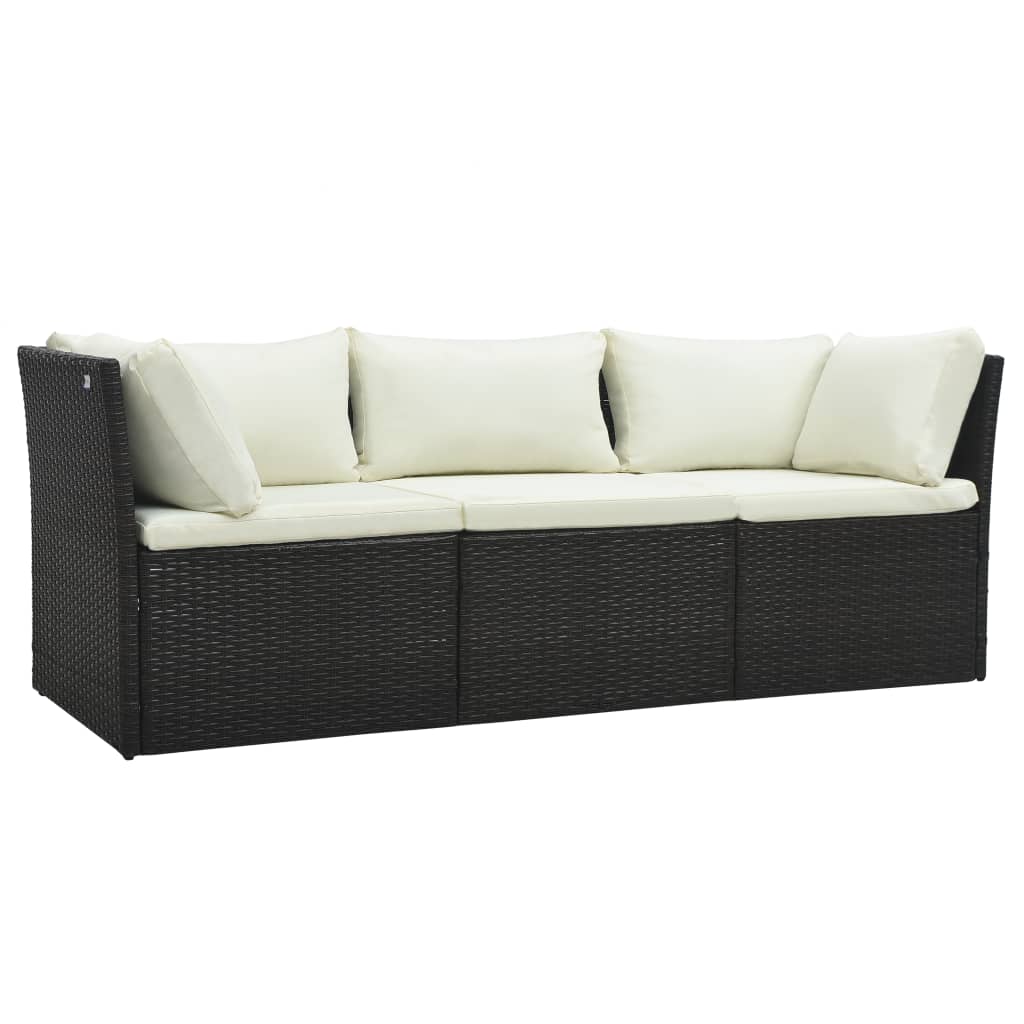 4-Delige Loungeset Met Kussens Poly Rattan Bruin 1 Bruin en wit