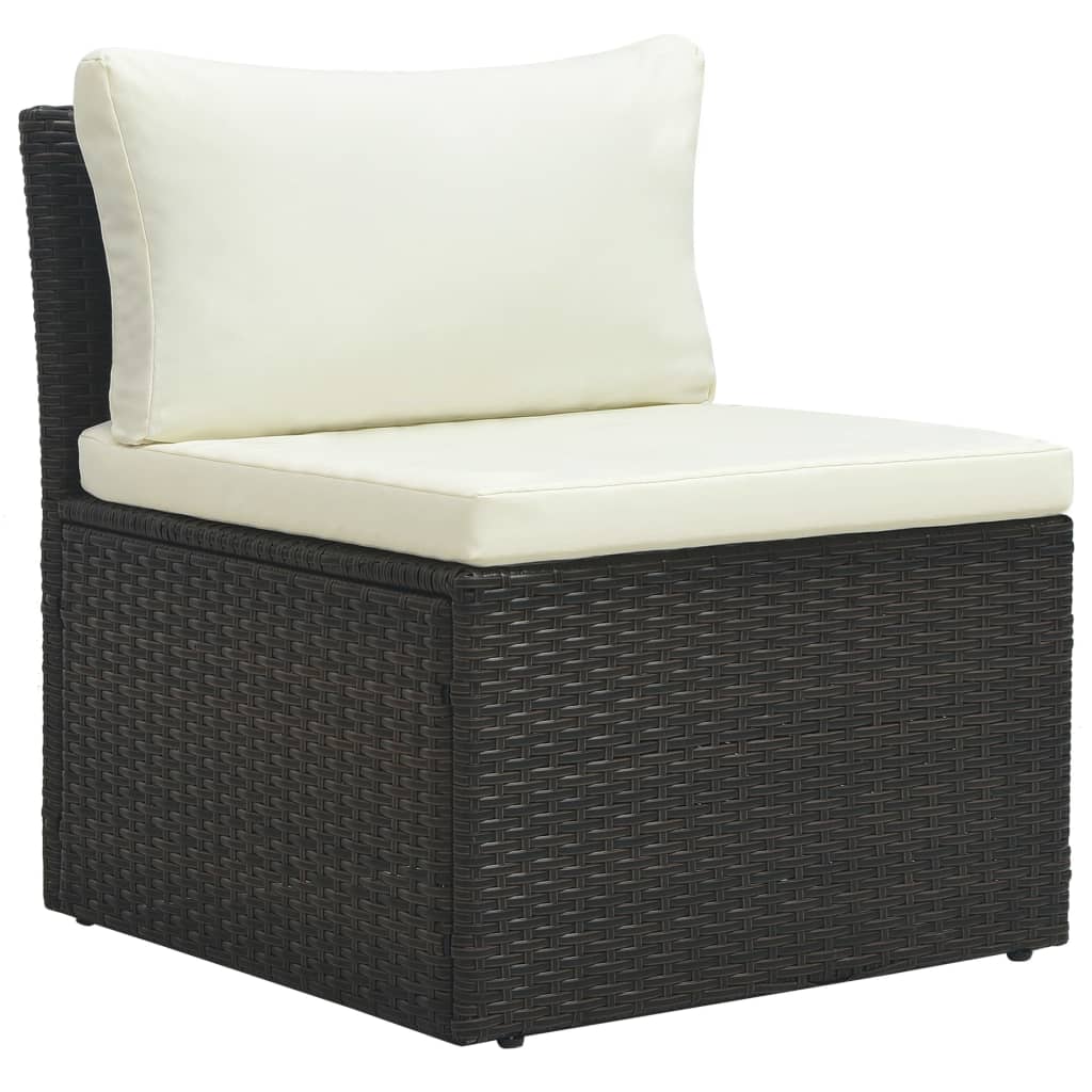 4-Delige Loungeset Met Kussens Poly Rattan Bruin 1 Bruin en wit