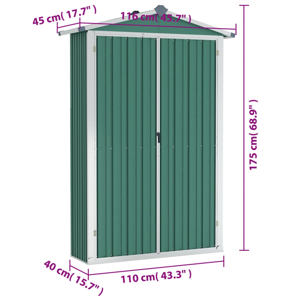 Tuinschuur 116x45x175 cm gegalvaniseerd staal groen