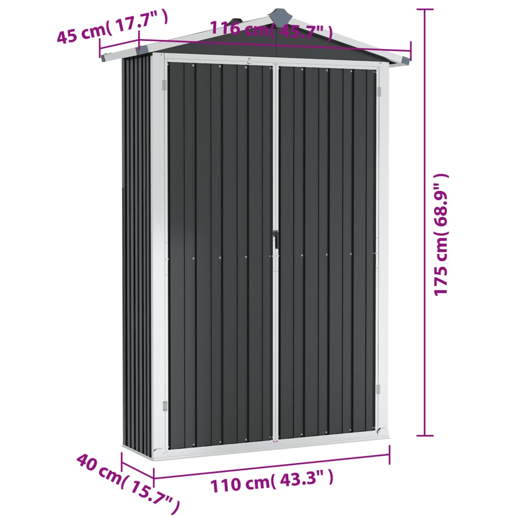 Tuinschuur 116X45X175 Cm Gegalvaniseerd Staal Grijs Antraciet