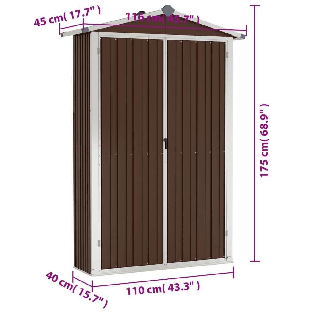 Tuinschuur 116x45x175 cm gegalvaniseerd staal bruin