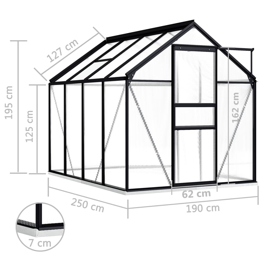 Tuinkas Met Basisframe 4,75 M² Aluminium Antracietkleurig 1 190 x 250 x 202 cm