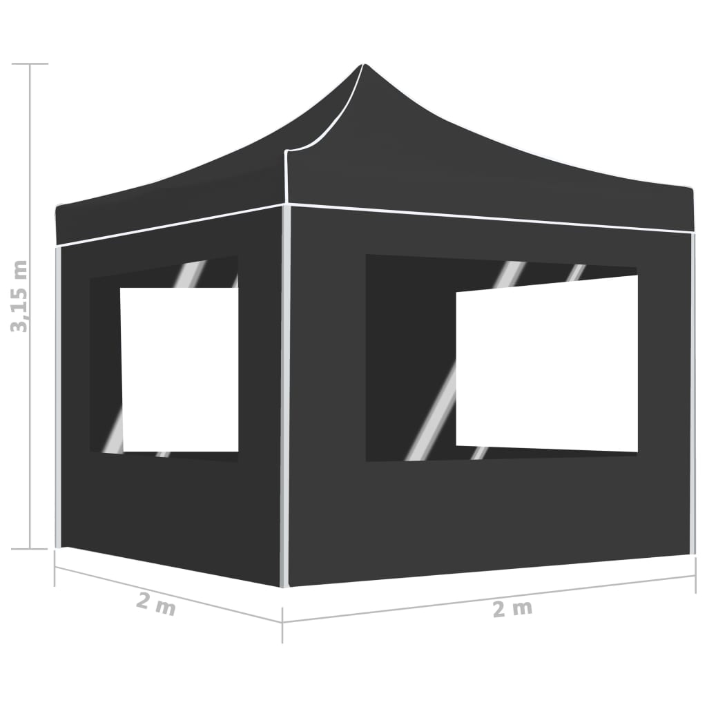 Partytent inklapbaar met wanden 2x2 m aluminium antraciet