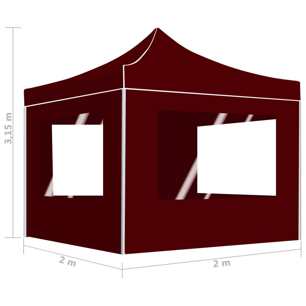 Partytent inklapbaar met wanden 2x2 m aluminium bordeauxrood