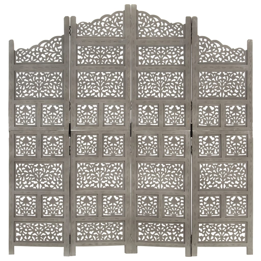 Kamerscherm Panelen Handgesneden 160X165 Cm Mangohout Grijs