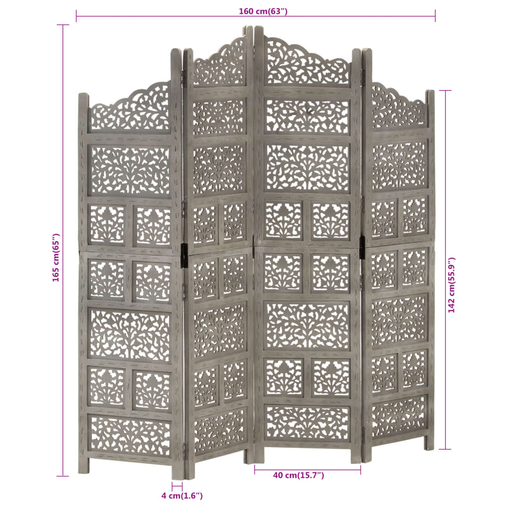 Kamerscherm Panelen Handgesneden 160X165 Cm Mangohout Grijs