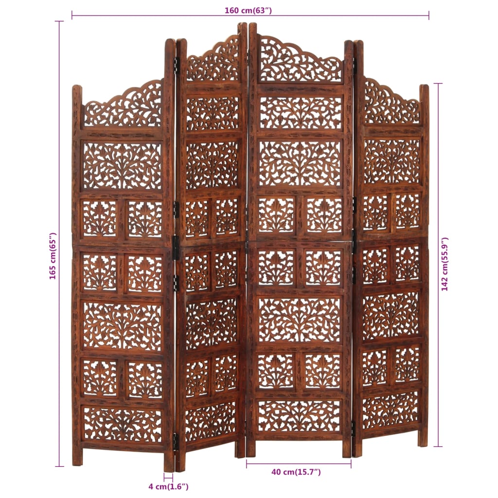 Kamerscherm Panelen Handgesneden 160X165 Cm Mangohout Bruin