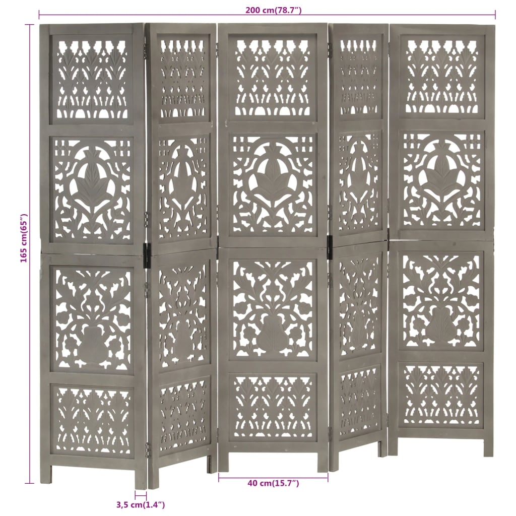 Kamerscherm Panelen Handgesneden 200X16 Cm Mangohout 5 Grijs