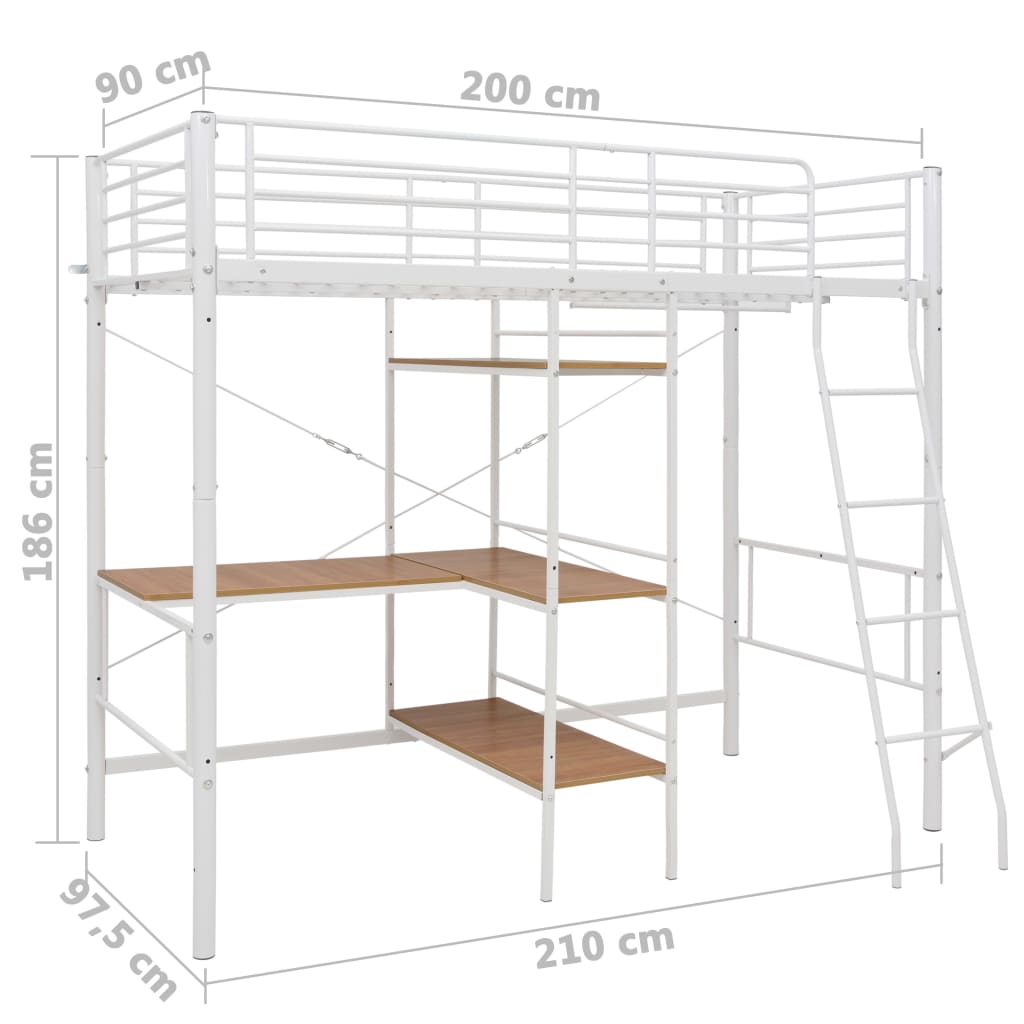 Stapelbedframe met tafel metaal wit 90x200 cm