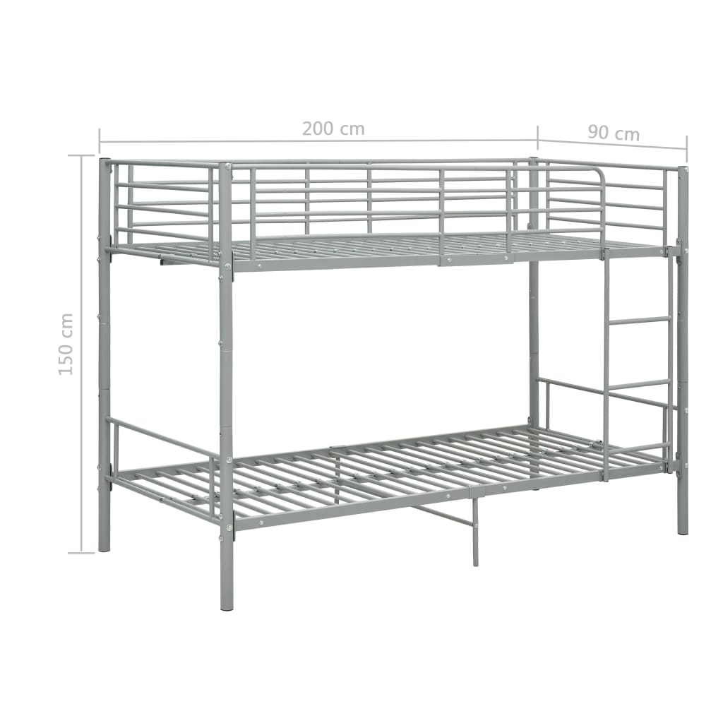 Stapelbed metaal grijs 90x200 cm