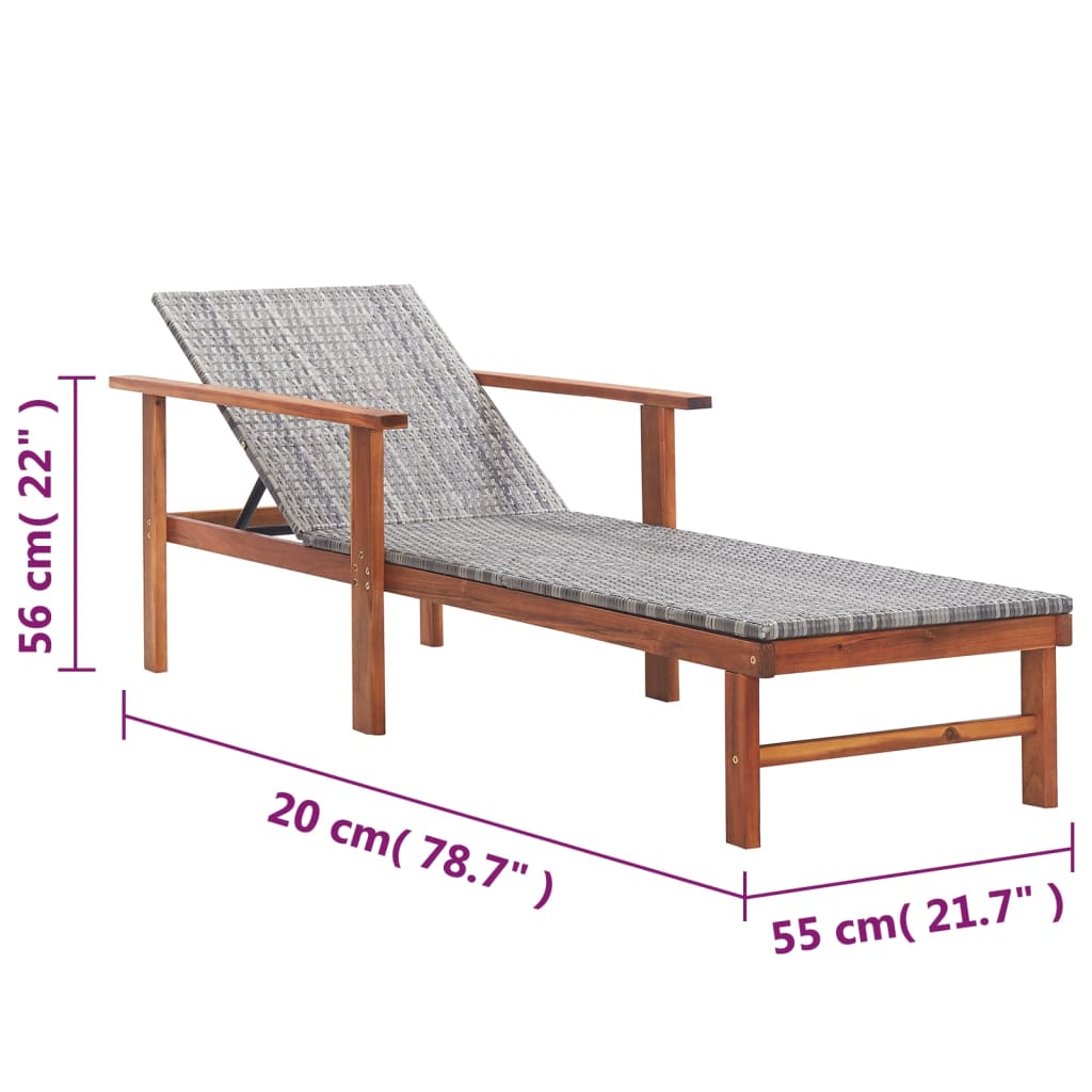 Ligbed Poly Rattan En Massief Acaciahout Grijs Bruin