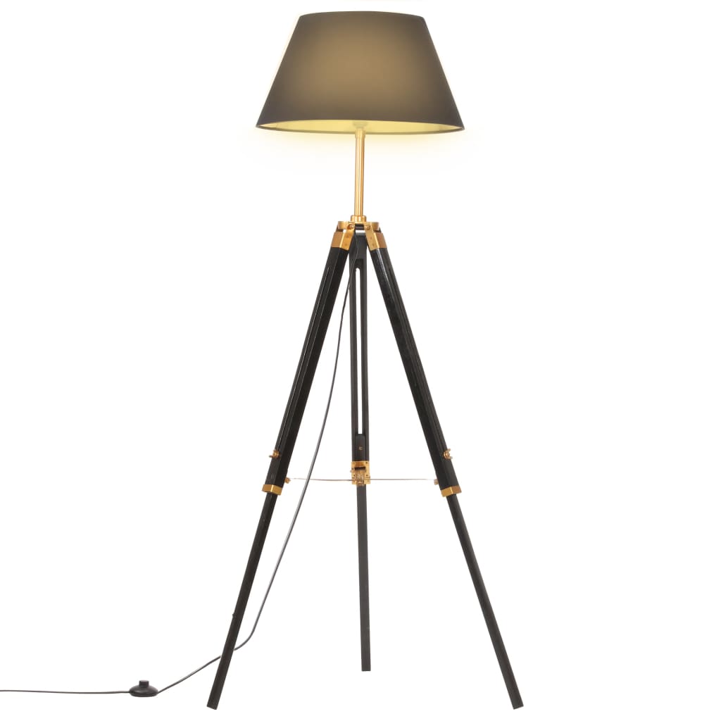 Vloerlamp Driepoot 4 Cm Massief Teakhout Kleurig Zwart en goud