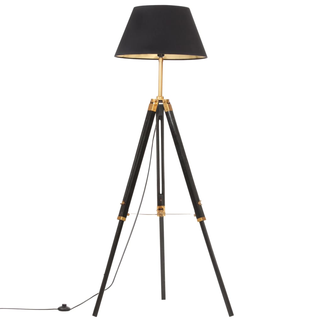 Vloerlamp Driepoot 4 Cm Massief Teakhout Kleurig Zwart en goud