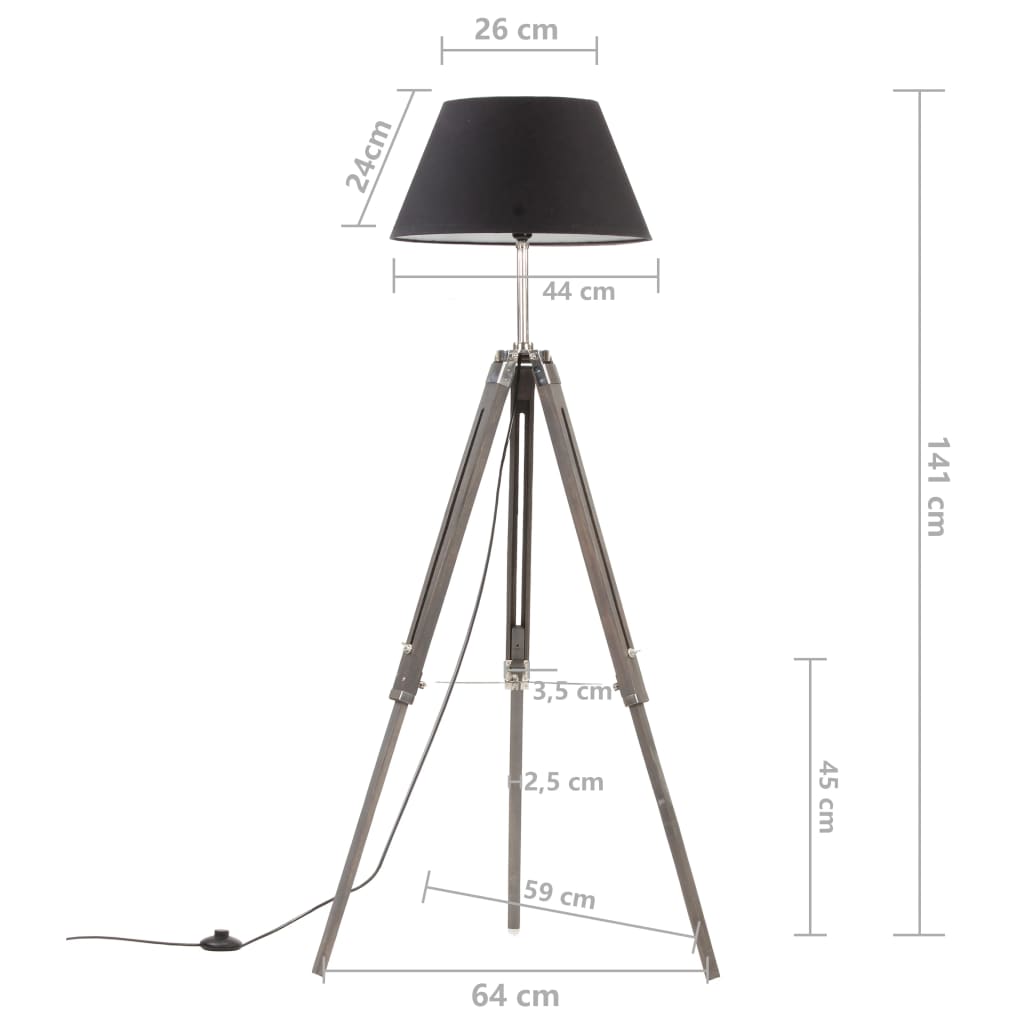 Vloerlamp Driepoot 4 Cm Massief Teakhout Kleurig Zwart en goud