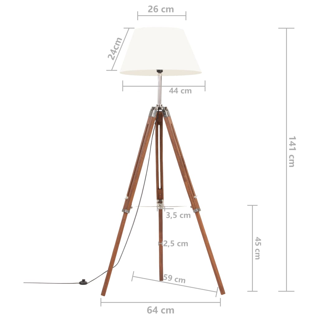 Vloerlamp Driepoot 4 Cm Massief Teakhout Honing Bruin en wit