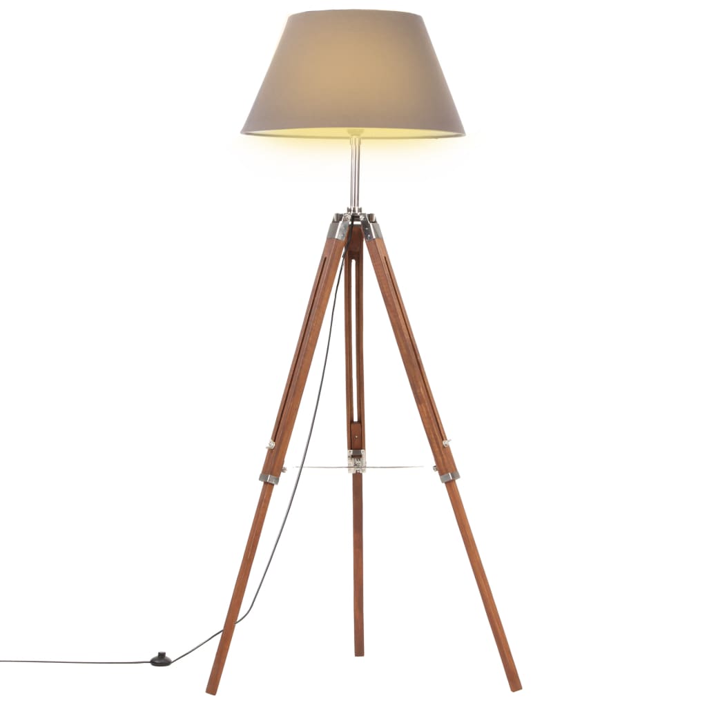 Vloerlamp Driepoot 4 Cm Massief Teakhout Honing Bruin en grijs