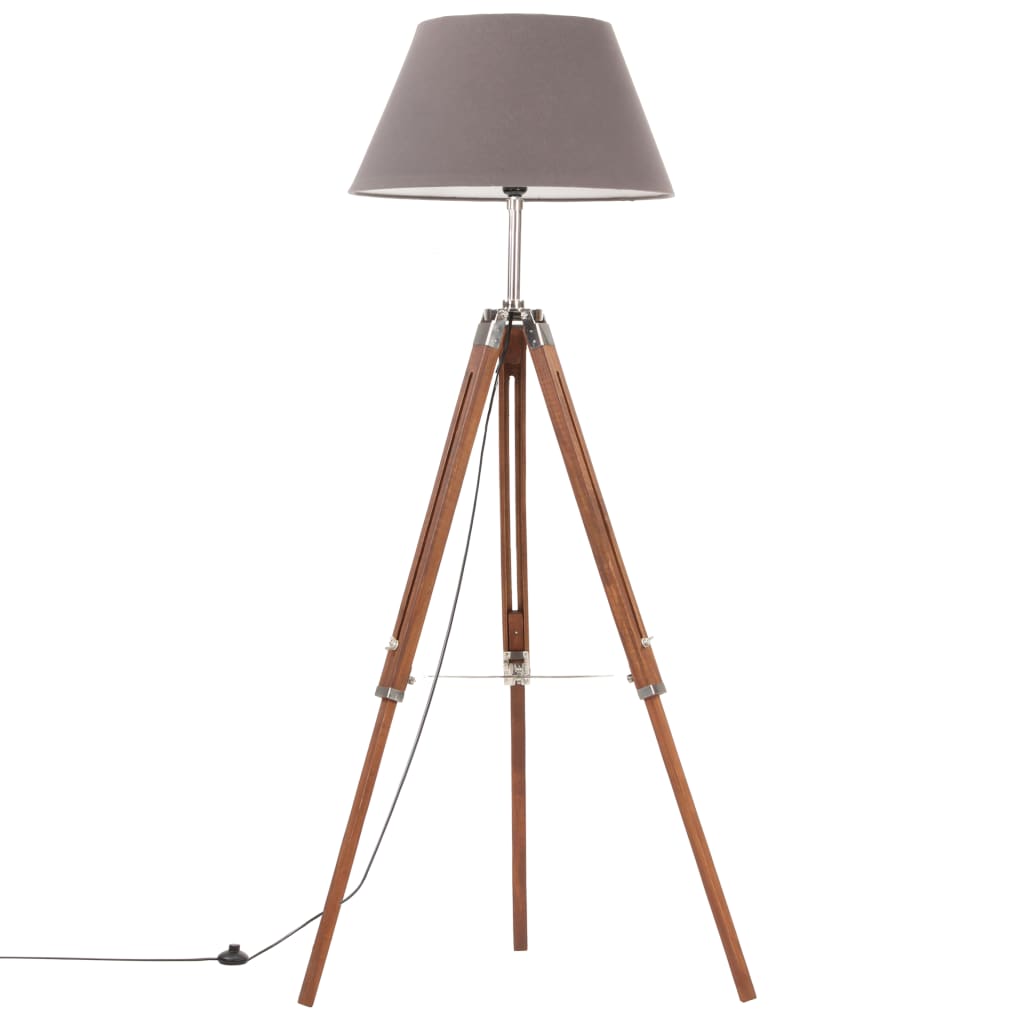 Vloerlamp Driepoot 4 Cm Massief Teakhout Honing Bruin en grijs