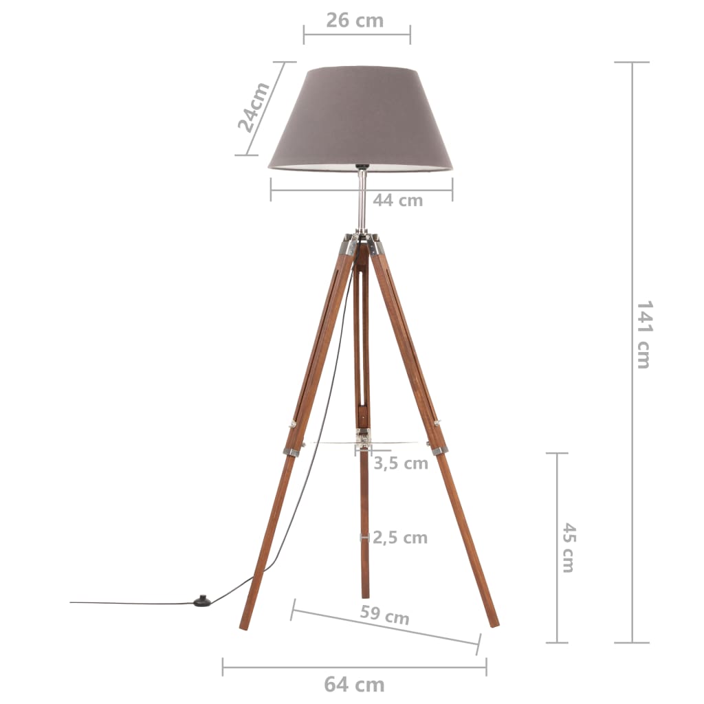 Vloerlamp Driepoot 4 Cm Massief Teakhout Honing Bruin en grijs