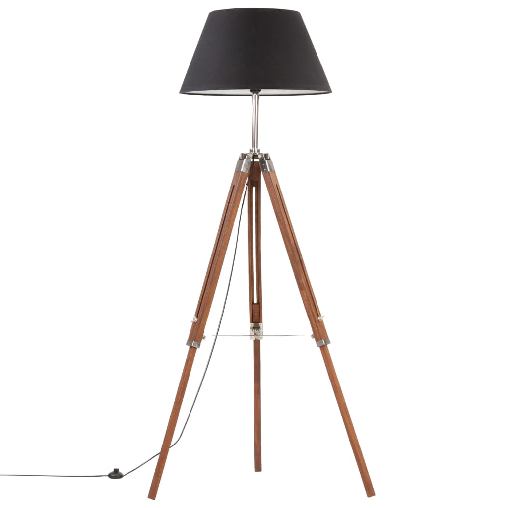 Vloerlamp Driepoot 4 Cm Massief Teakhout Honing Bruin en zwart