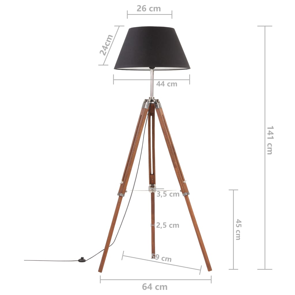 Vloerlamp Driepoot 4 Cm Massief Teakhout Honing Bruin en zwart