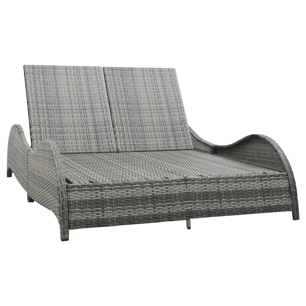 Ligbed Tweepersoons Met Kussen Poly Rattan Antraciet 200 x 132 x 45 cm