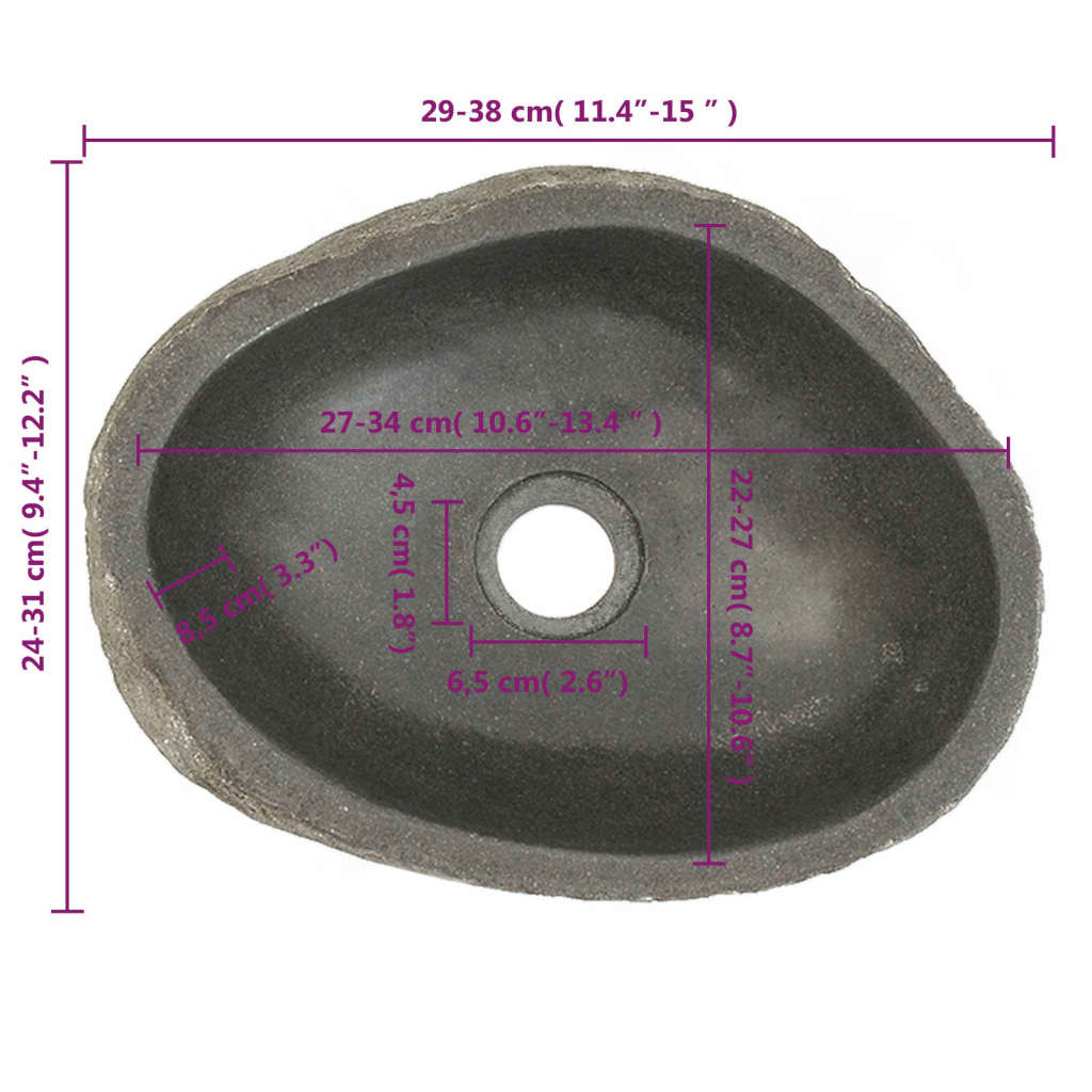 Wastafel Ovaal Riviersteen 29-38 cm