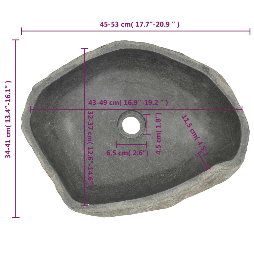 Wastafel Ovaal Riviersteen 45-53 cm