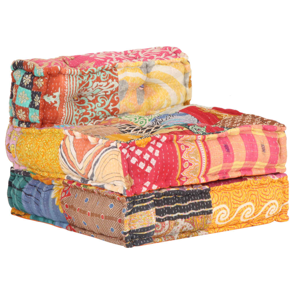 Poef Modulair Stof Patchwork 1 Armstoel met rugleuning