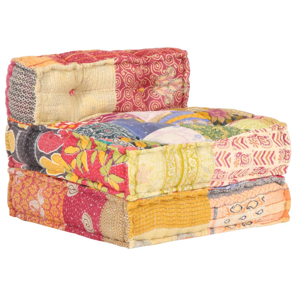 Poef Modulair Stof Patchwork 1 Armstoel met rugleuning