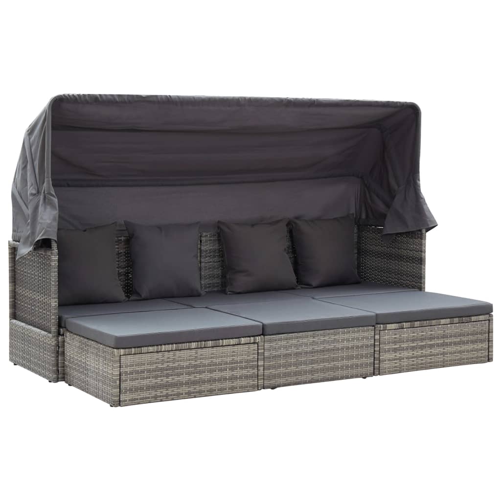 Tuinbed met luifel poly rattan gemengd grijs