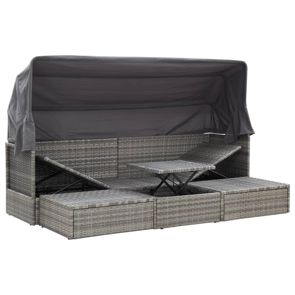 Tuinbed met luifel poly rattan gemengd grijs