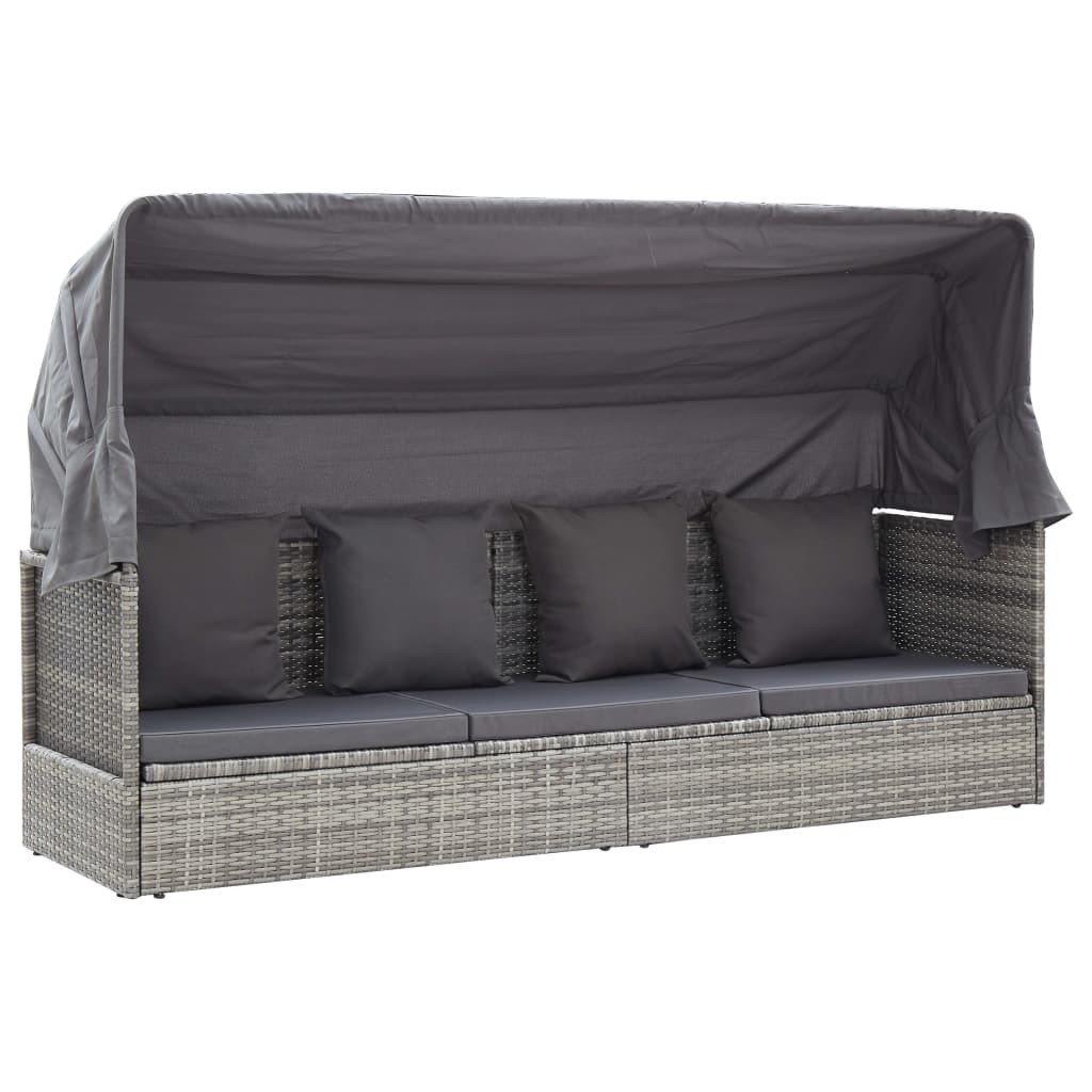 Tuinbed met luifel poly rattan gemengd grijs