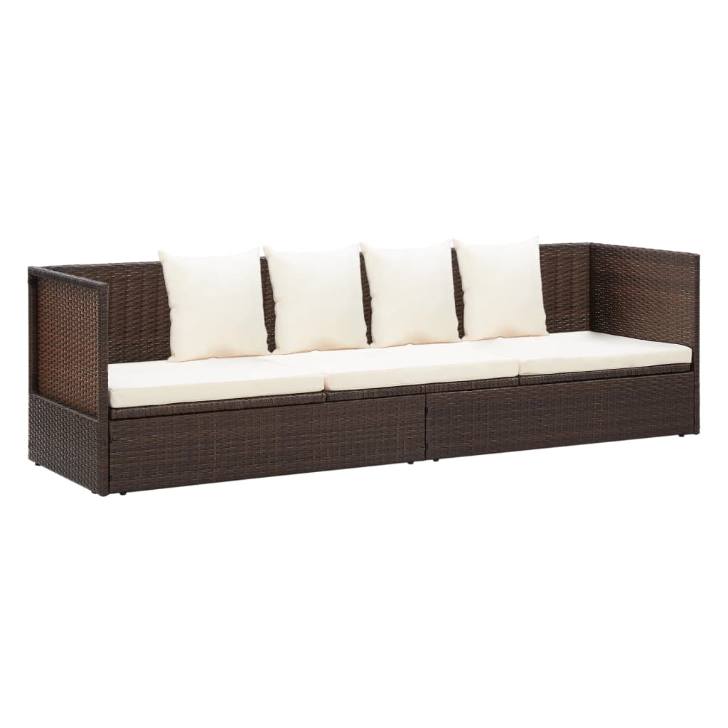 Tuinbed met kussens poly rattan bruin