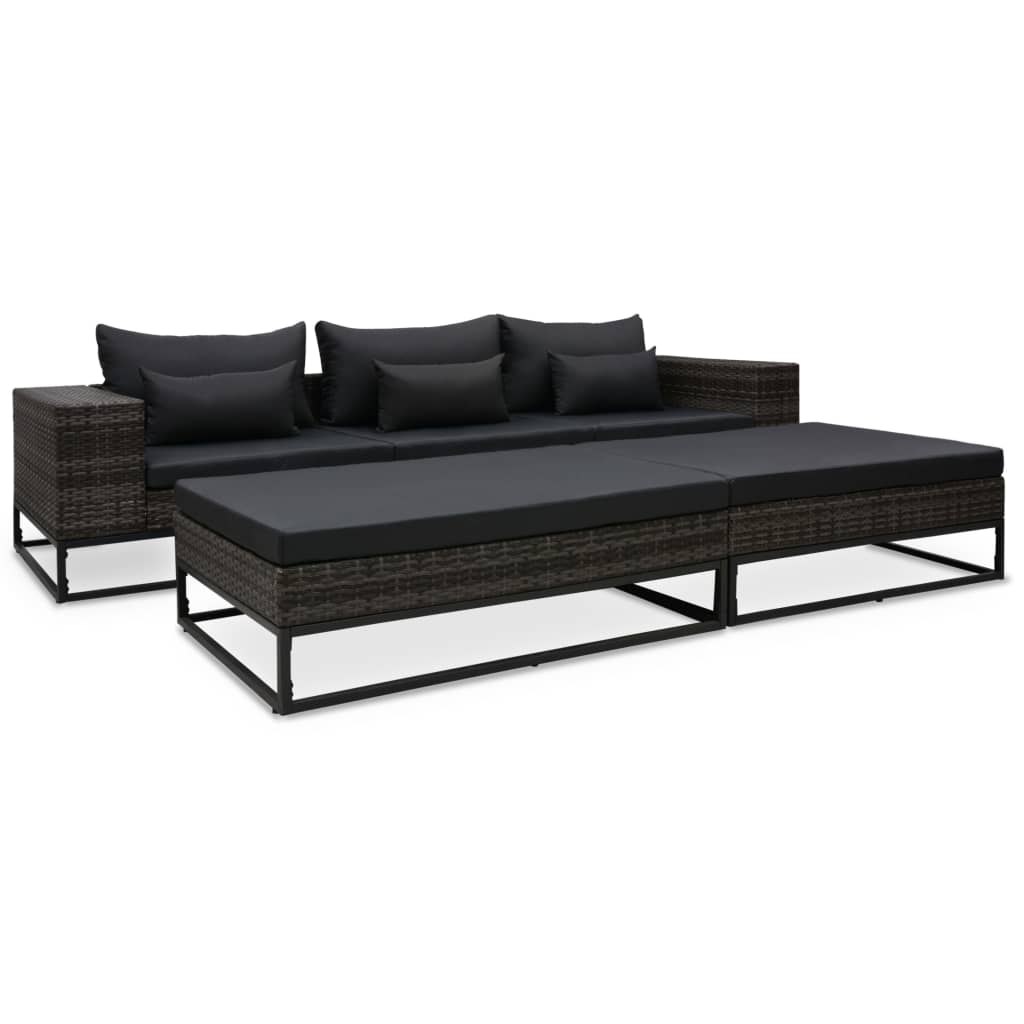 5-Delige Loungeset Met Kussens Poly Rattan Grijs 1 2x hoek + midden + 2x voetensteun