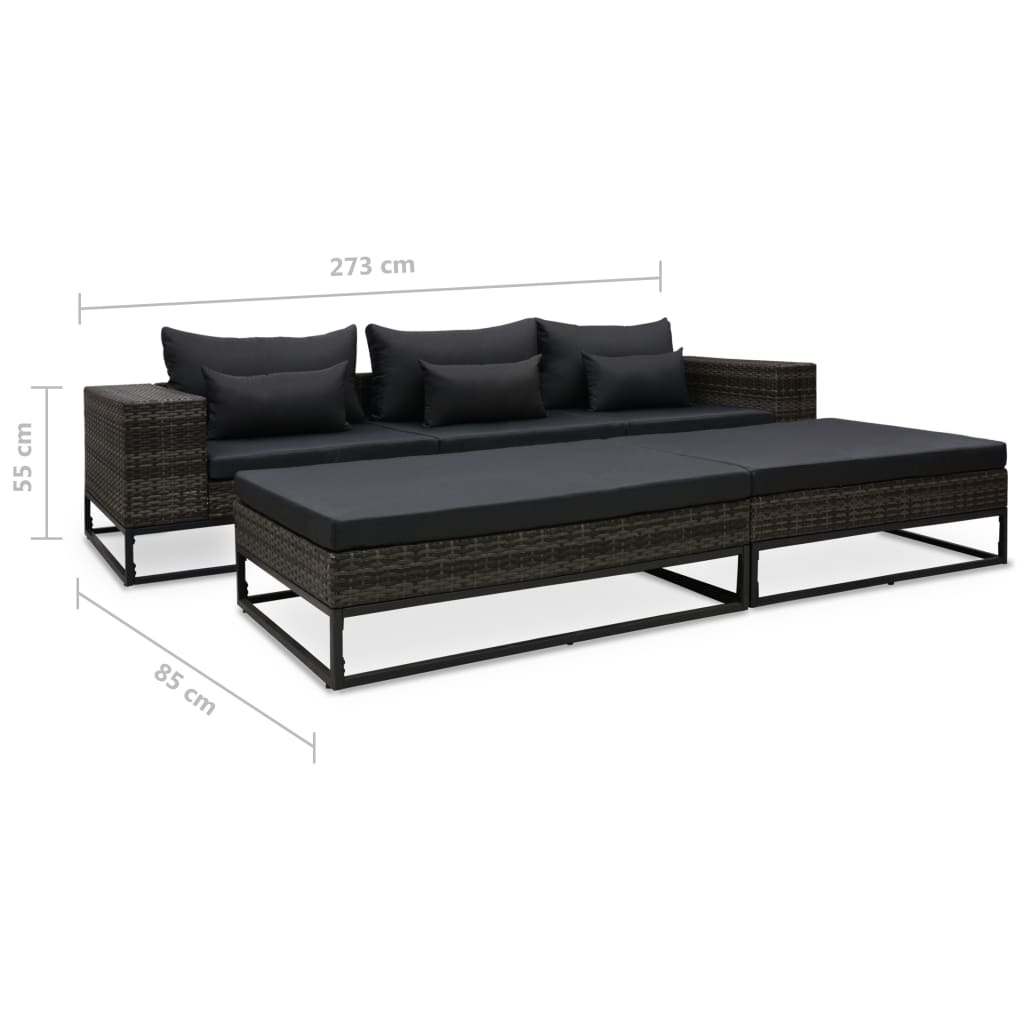 5-Delige Loungeset Met Kussens Poly Rattan Grijs 1 2x hoek + midden + 2x voetensteun