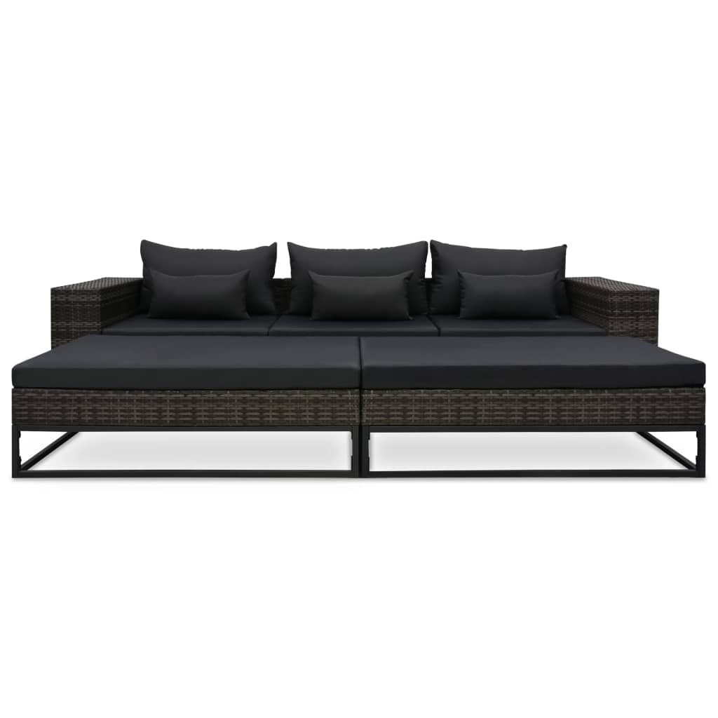 5-Delige Loungeset Met Kussens Poly Rattan Grijs 1 2x hoek + midden + 2x voetensteun