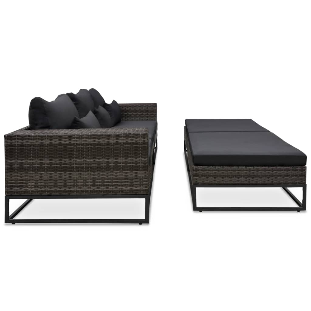 5-Delige Loungeset Met Kussens Poly Rattan Grijs 1 2x hoek + midden + 2x voetensteun