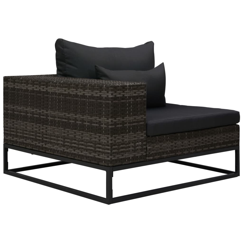 5-Delige Loungeset Met Kussens Poly Rattan Grijs 1 2x hoek + midden + 2x voetensteun