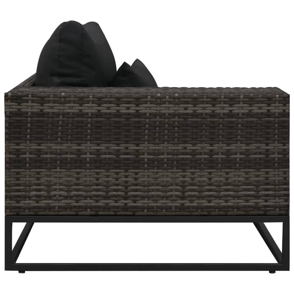 5-Delige Loungeset Met Kussens Poly Rattan Grijs 1 2x hoek + midden + 2x voetensteun