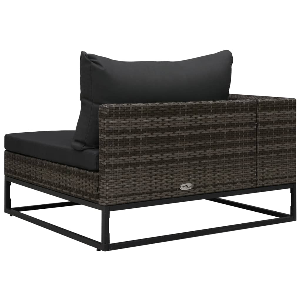 5-Delige Loungeset Met Kussens Poly Rattan Grijs 1 2x hoek + midden + 2x voetensteun