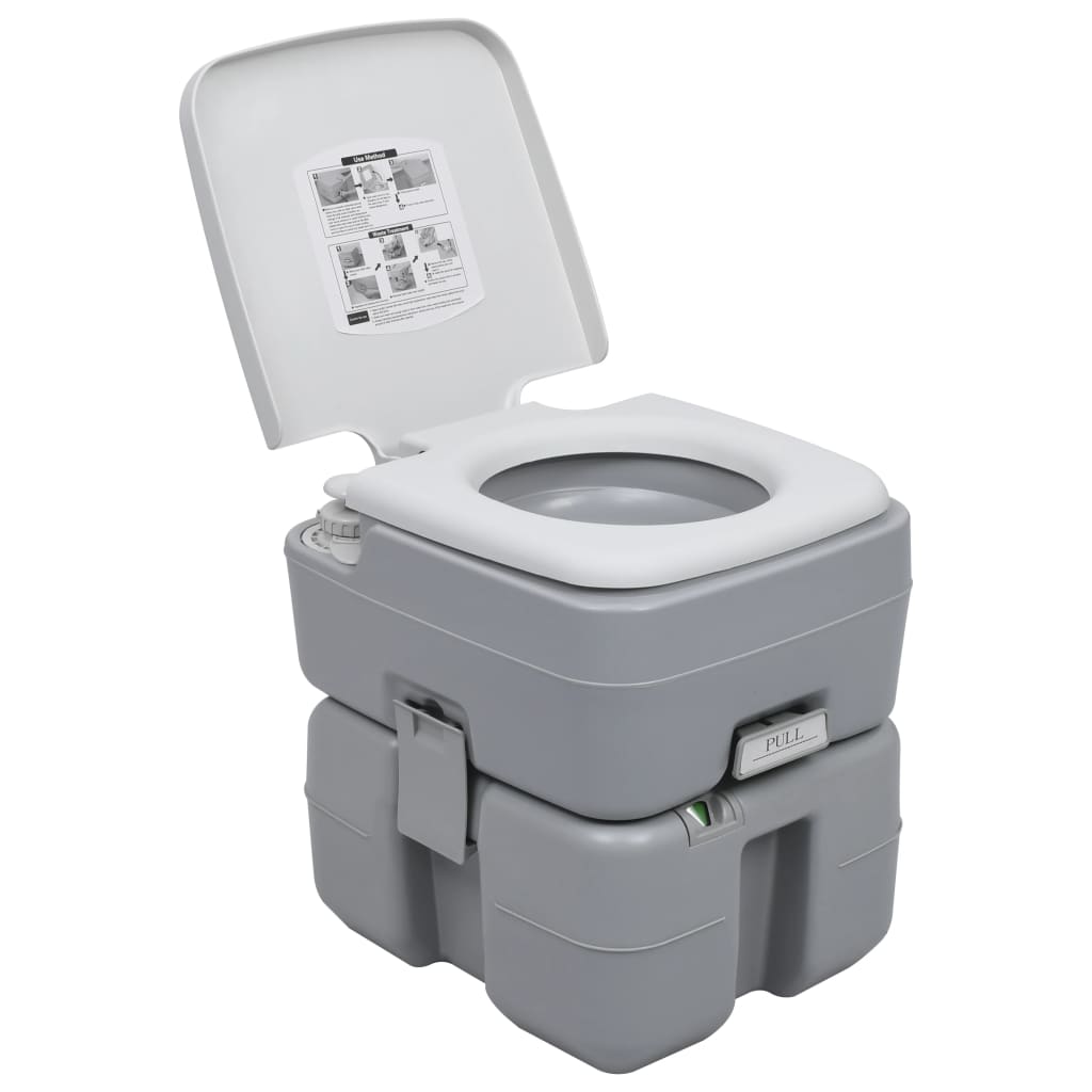 Kampeertoilet draagbaar 20 + 10 L grijs