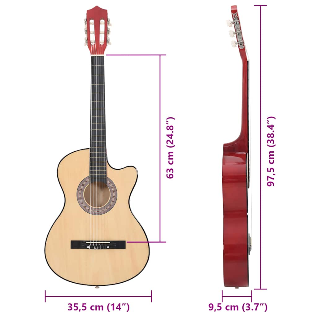 Gitaar cutaway met 6 snaren western akoestisch 38&quot; lindenhout