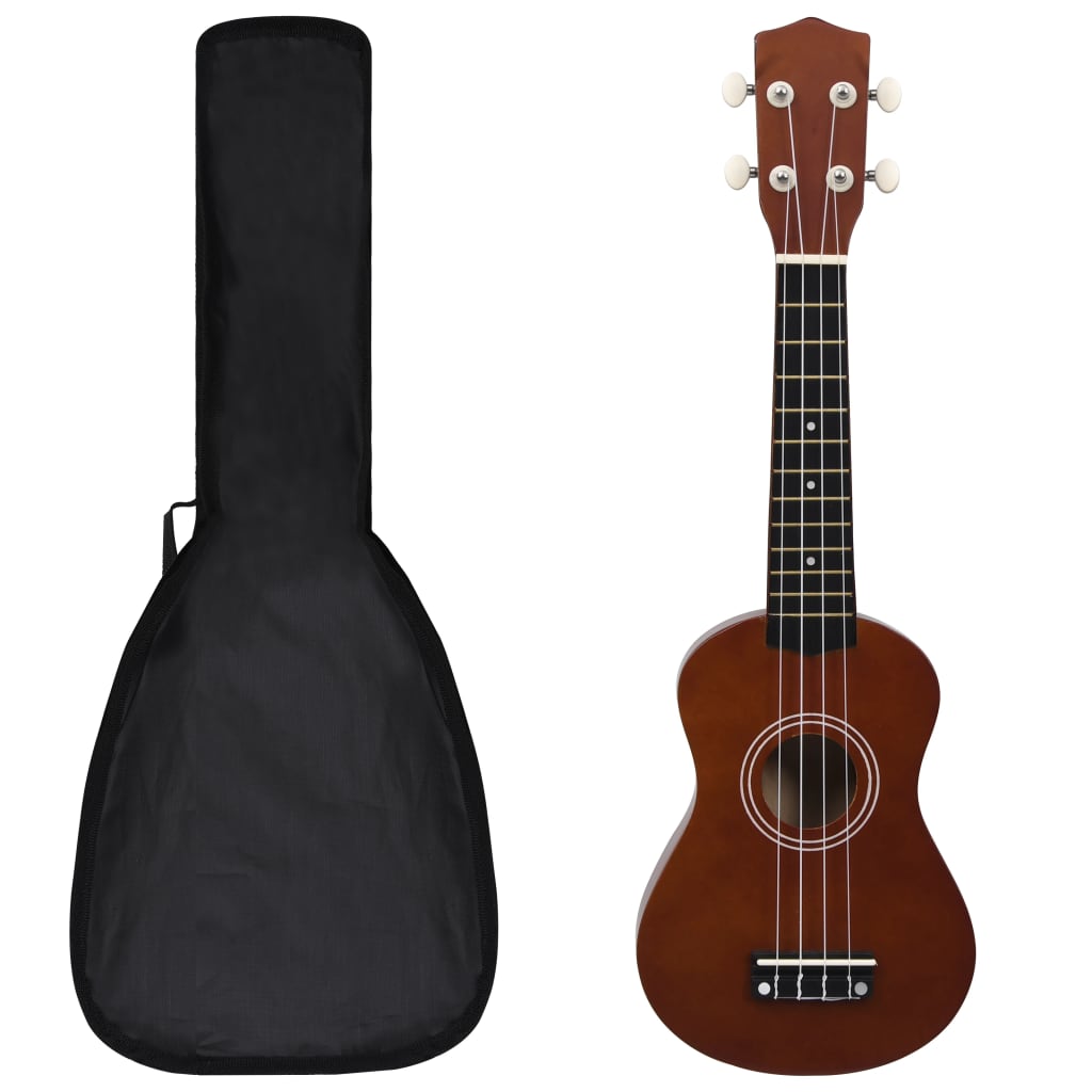 Ukuleleset met tas voor kinderen sopraan 21'' donkerhoutkleurig