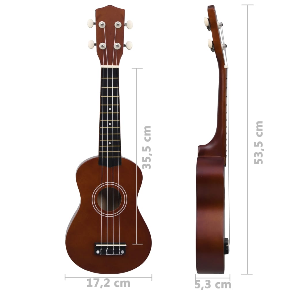 Ukuleleset met tas voor kinderen sopraan 21'' donkerhoutkleurig