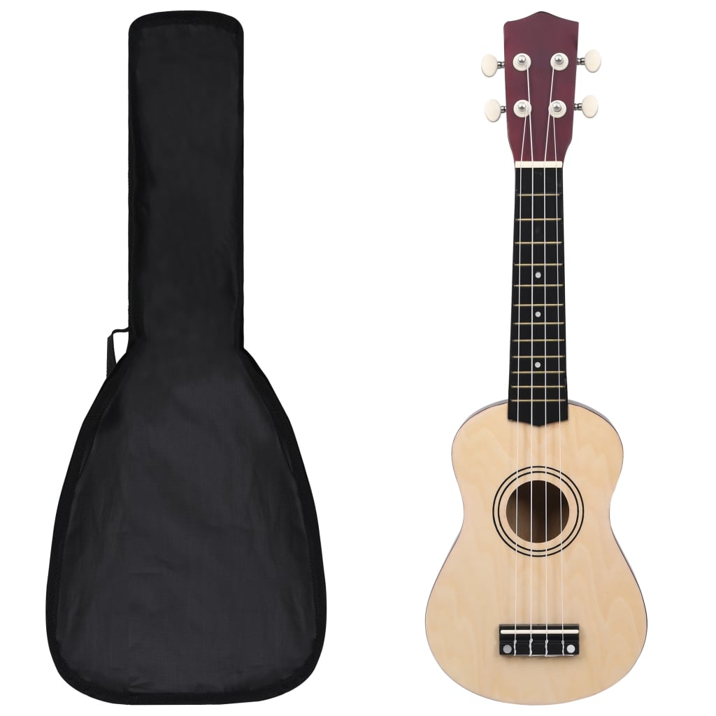 Ukuleleset met tas voor kinderen sopraan 21'' lichthoutkleurig