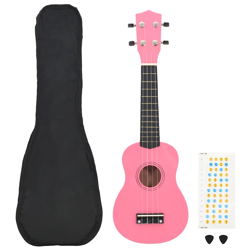 Ukuleleset met tas voor kinderen sopraan 21'' roze