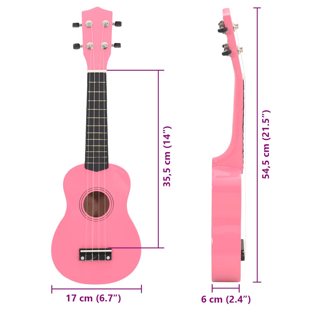 Ukuleleset met tas voor kinderen sopraan 21'' roze