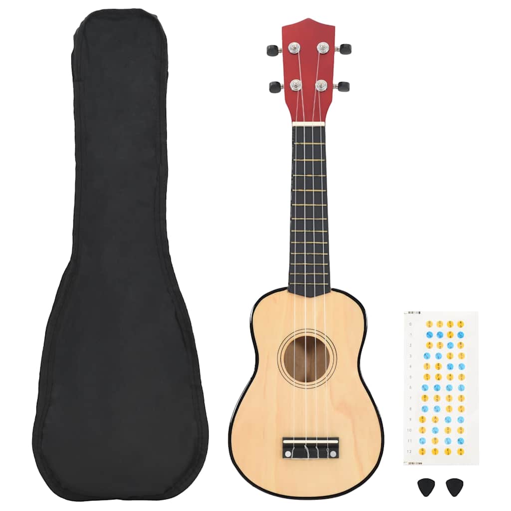Ukuleleset met tas voor kinderen sopraan 23'' lichthoutkleurig