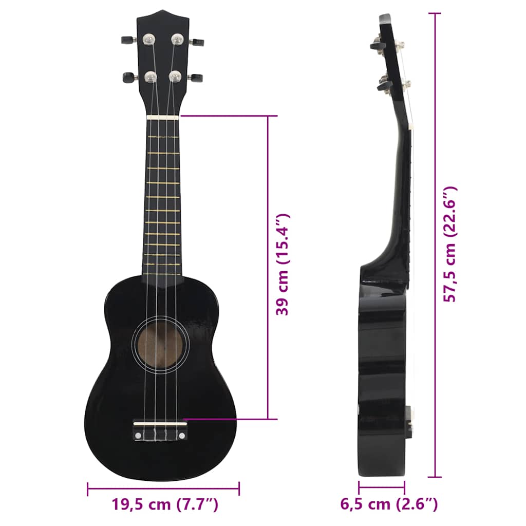 Ukuleleset met tas voor kinderen sopraan 23'' zwart
