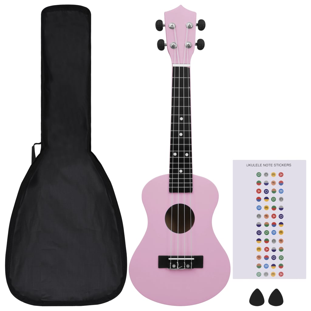 Ukuleleset met tas voor kinderen sopraan 23'' roze